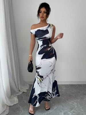 Floral Mermaid Maxi Dress Elegant Women Floral Print