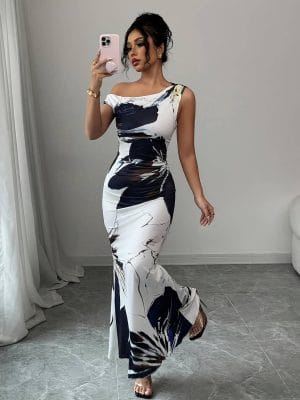 Floral Mermaid Maxi Dress Elegant Women Floral Print