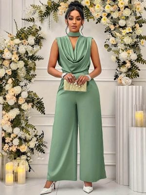 Sleeveless Wide-Leg Jumpsuit High-Waisted Elegant Charming Romper