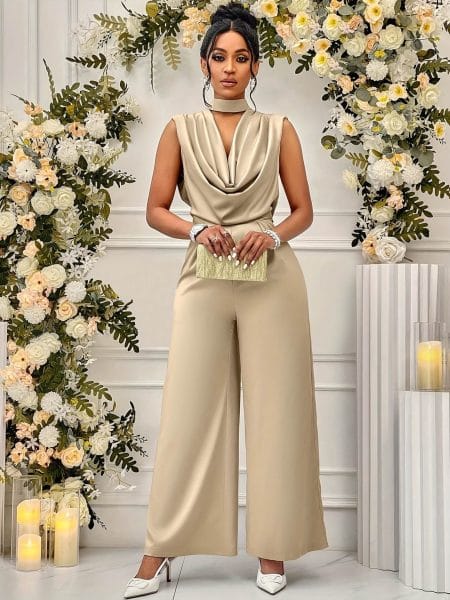 Sleeveless Wide-Leg Jumpsuit High-Waisted Elegant Charming Romper