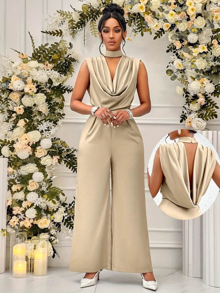 Sleeveless Wide-Leg Jumpsuit High-Waisted Elegant Charming Romper