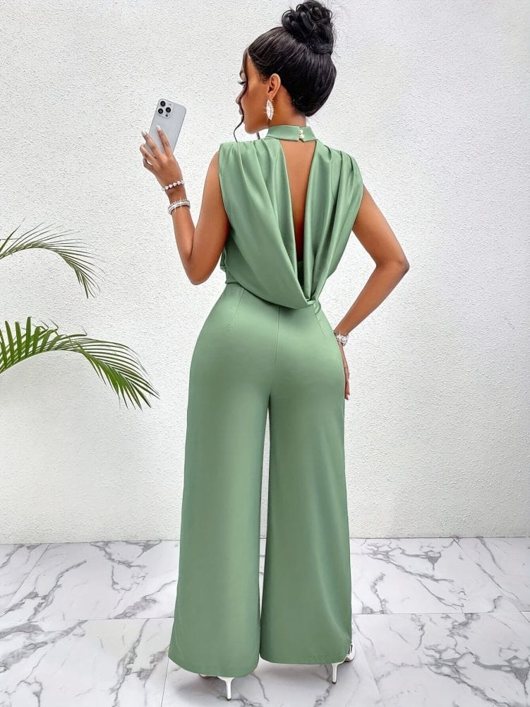Sleeveless Wide-Leg Jumpsuit High-Waisted Elegant Charming Romper