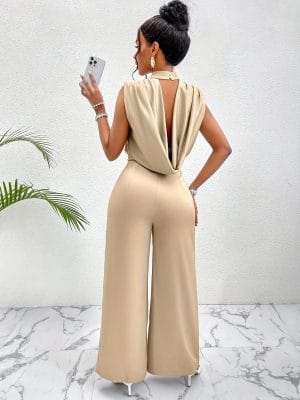 Sleeveless Wide-Leg Jumpsuit High-Waisted Elegant Charming Romper