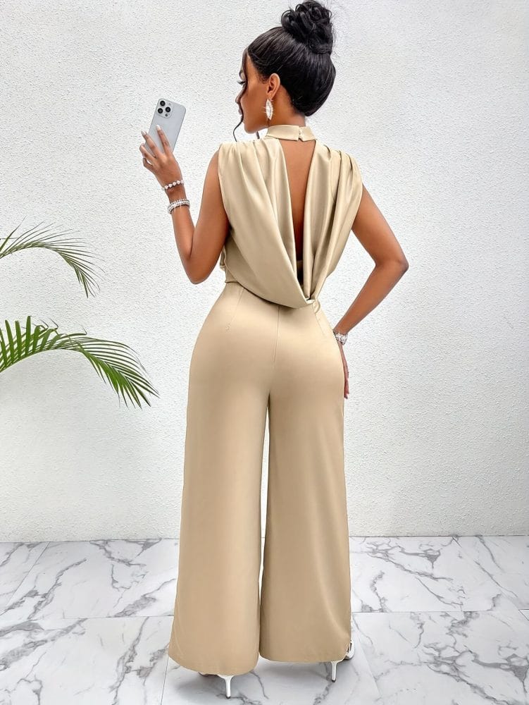 Sleeveless Wide-Leg Jumpsuit High-Waisted Elegant Charming Romper