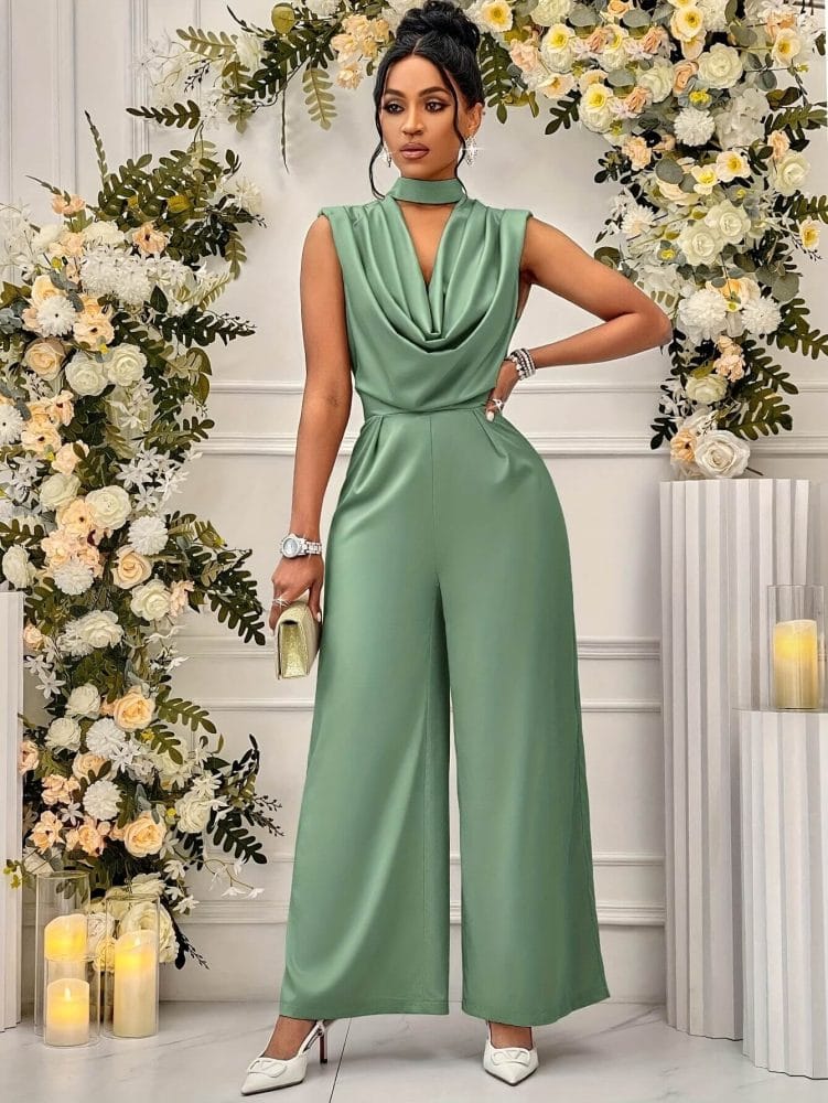 Sleeveless Wide-Leg Jumpsuit High-Waisted Elegant Charming Romper
