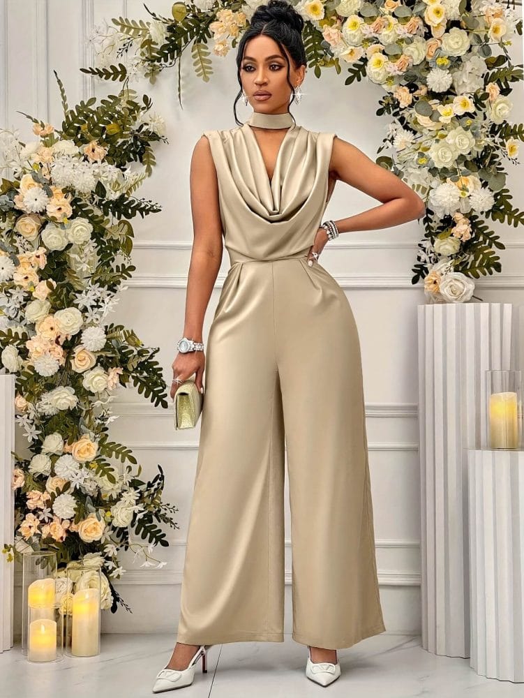 Sleeveless Wide-Leg Jumpsuit High-Waisted Elegant Charming Romper