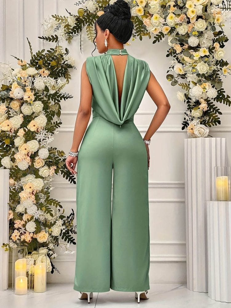 Sleeveless Wide-Leg Jumpsuit High-Waisted Elegant Charming Romper