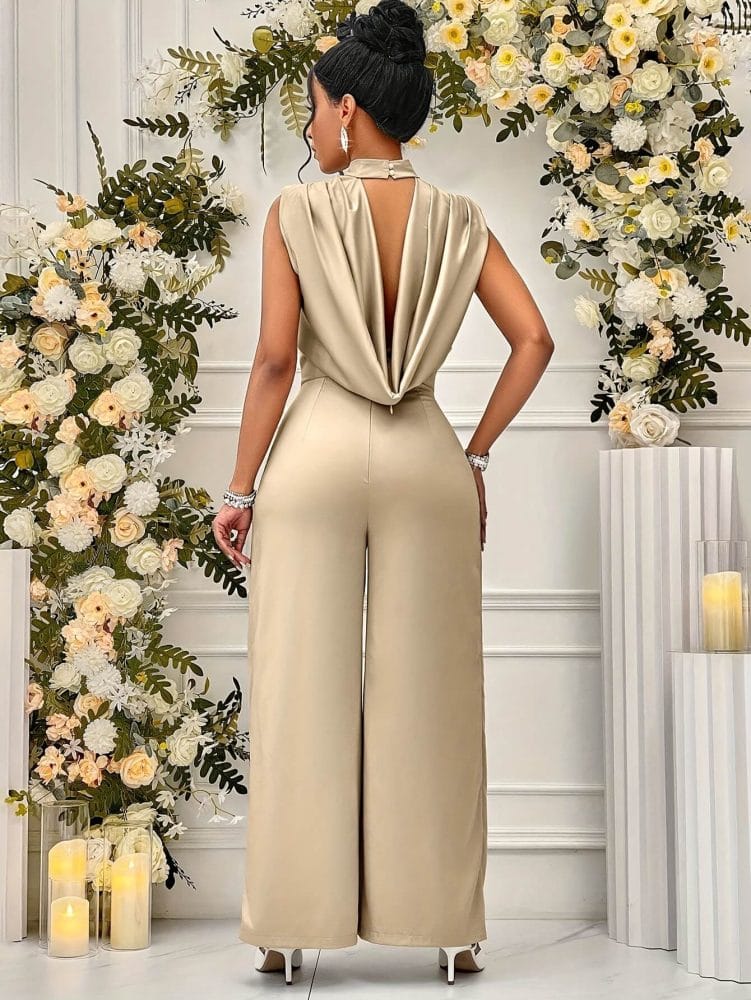 Sleeveless Wide-Leg Jumpsuit High-Waisted Elegant Charming Romper