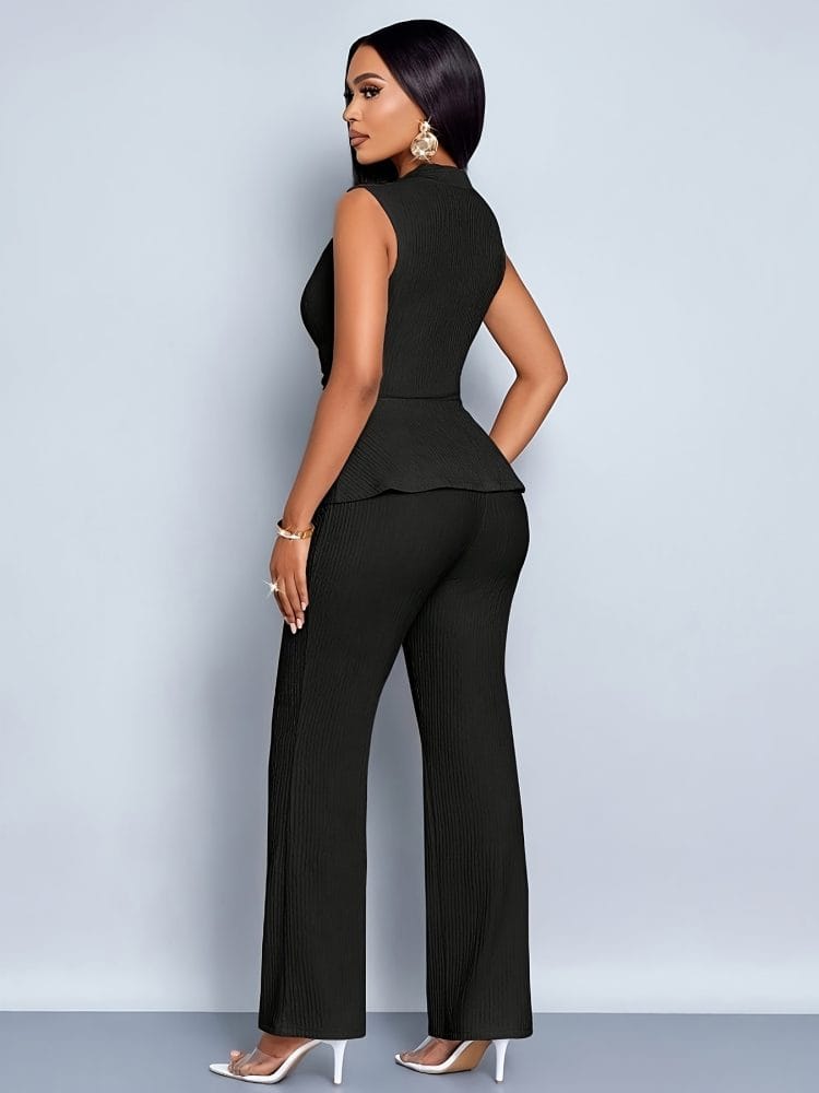Wide-Leg Pants Two-Piece Set Elegant Women Alluring V-Neck Sleeveless Blouse