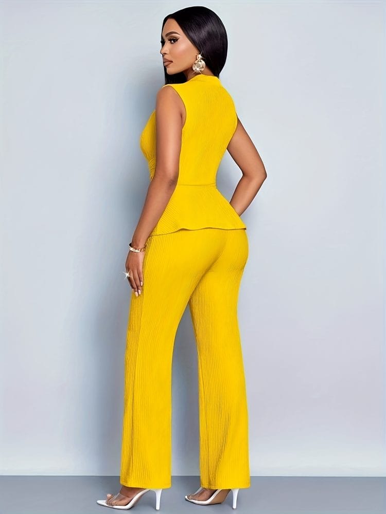 Wide-Leg Pants Two-Piece Set Elegant Women Alluring V-Neck Sleeveless Blouse