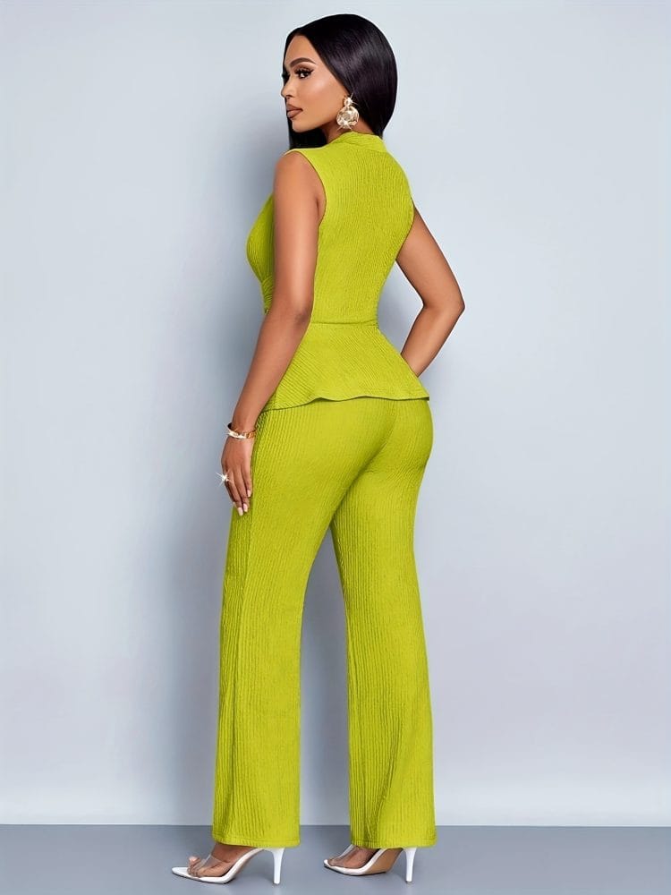 Wide-Leg Pants Two-Piece Set Elegant Women Alluring V-Neck Sleeveless Blouse