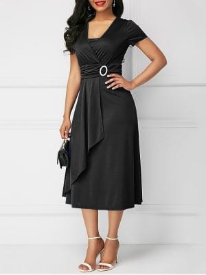Off‑Shoulder Midi Dress with High‑Waist Silhouette