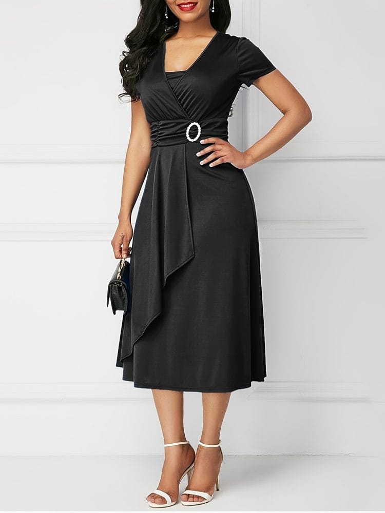 Off‑Shoulder Midi Dress with High‑Waist Silhouette