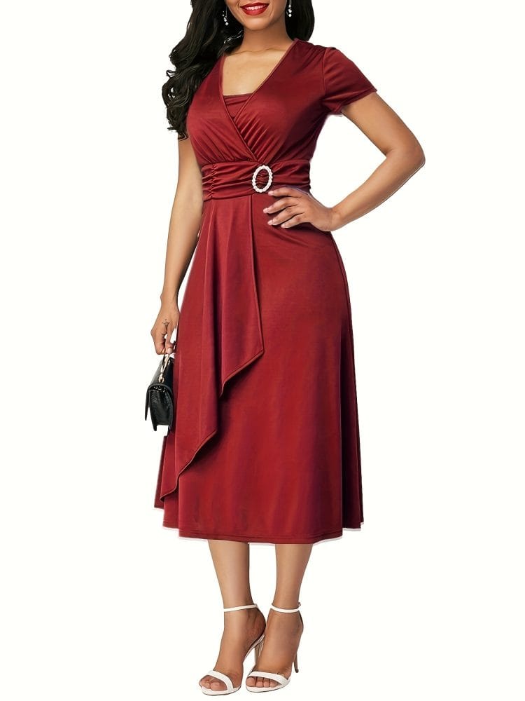 Elegant Off‑Shoulder Midi Dress with Flattering High‑Waist Silhouette