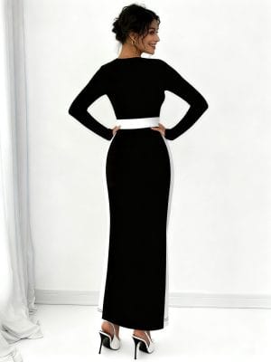 French square-neck sexy Maxi Dress body-hugging
