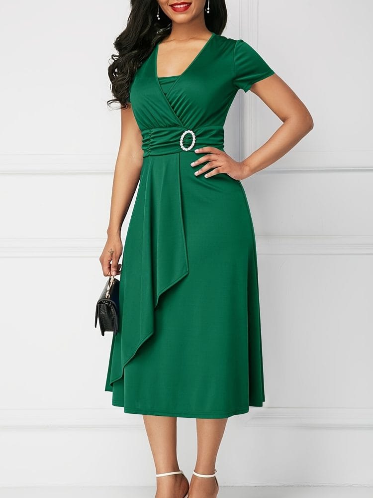 Off‑Shoulder Midi Dress with High‑Waist Silhouette