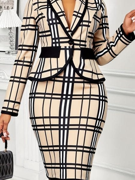 Holiday Party 2/Pcs Outfit Set Vacation Women Amazing Plaid - Beige Plaid, S