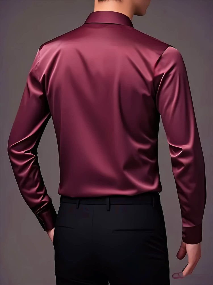 Casual Style Business Shirt Light Gray Men Long Sleeve