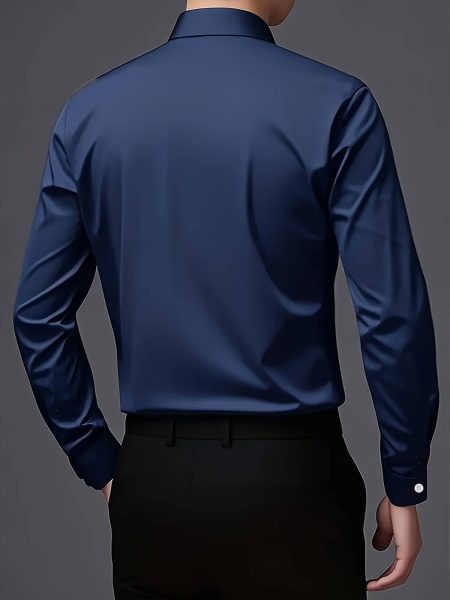 Casual Style Business Shirt Light Gray Men Long Sleeve