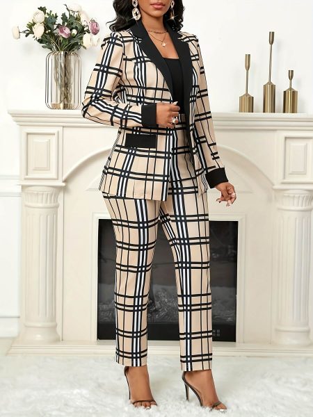 Geometric Pattern Jacket & Pants Set European and American Spring