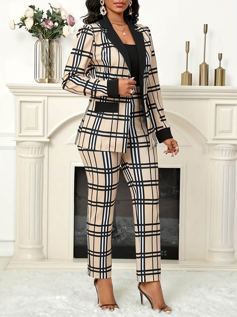 Geometric Pattern Jacket & Pants Set European and American Spring