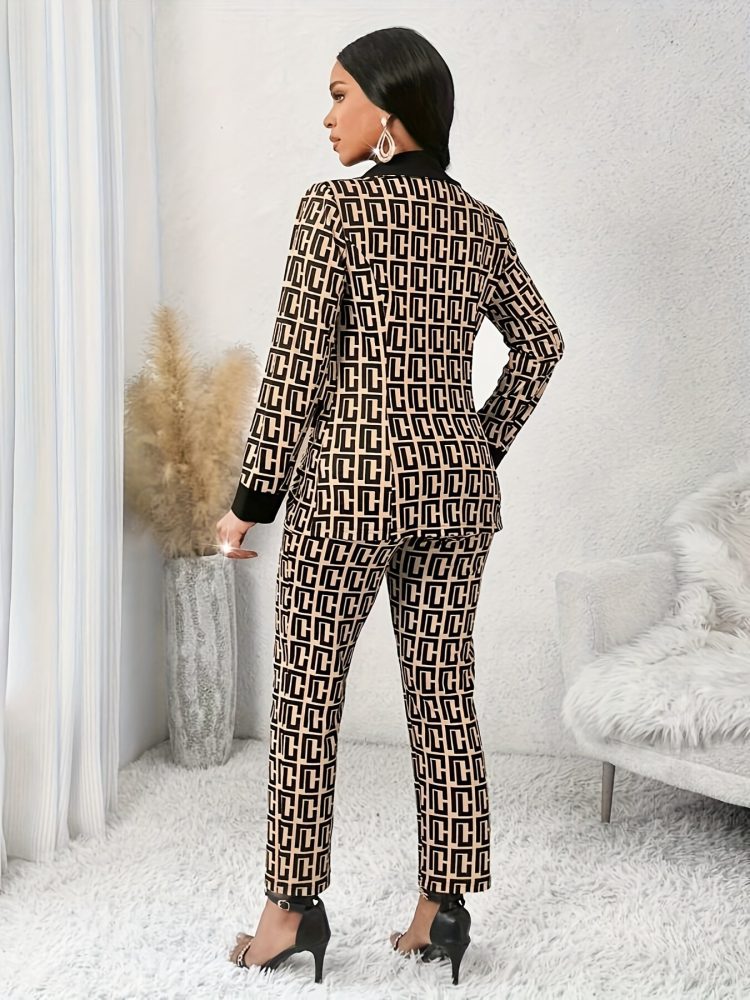 Geometric Pattern Jacket & Pants Set European and American Spring