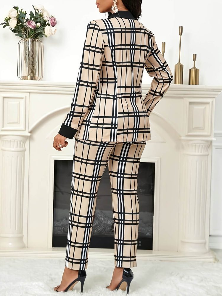 Geometric Pattern Jacket & Pants Set European and American Spring