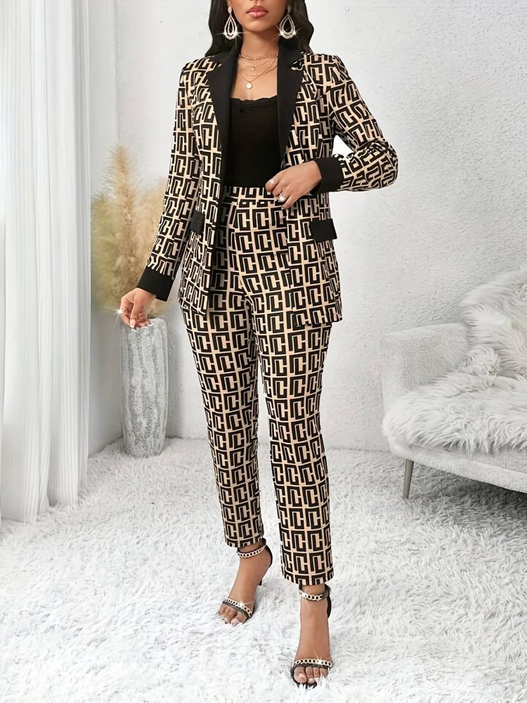 Geometric Pattern Jacket & Pants Set European and American Spring