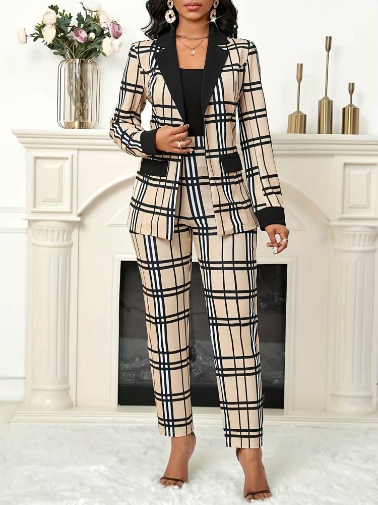 Geometric Pattern Jacket & Pants Set European and American Spring