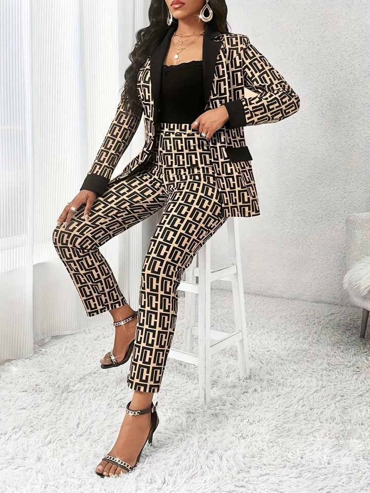 Geometric Pattern Jacket & Pants Set European and American Spring