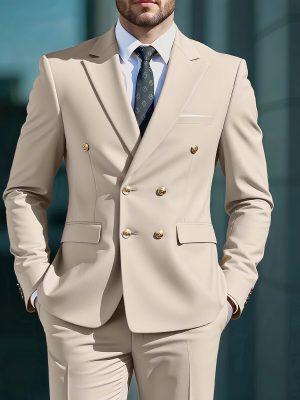 Men 2pcs Business Suit Set Formal also for Wedding Ceremony & Reception Attire