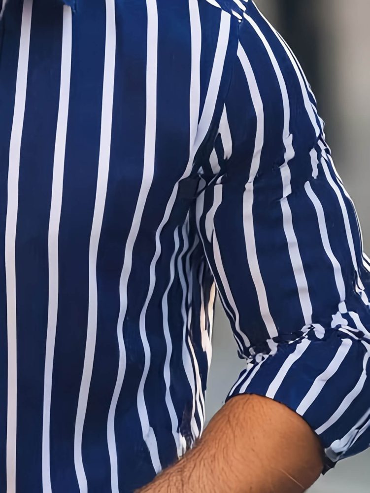 Men Casual Business Shirt Outdoor Button-Up Striped
