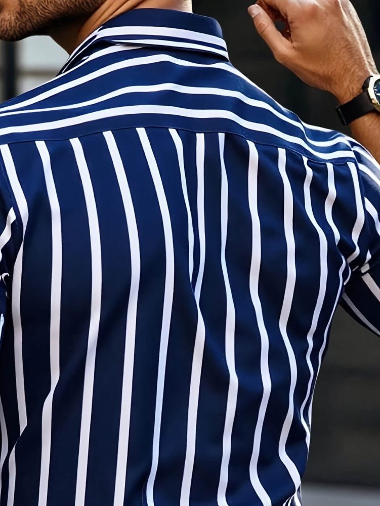 Men Casual Business Shirt Outdoor Button-Up Striped