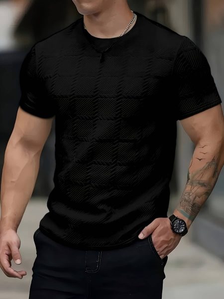 Men Casual Crew Neck T-Shirt Soft Jacquard Fabric Regular Fit