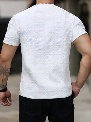Men Casual Crew Neck T-Shirt Soft Jacquard Fabric Regular Fit