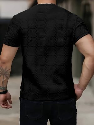 Men Casual Crew Neck T-Shirt Soft Jacquard Fabric Regular Fit