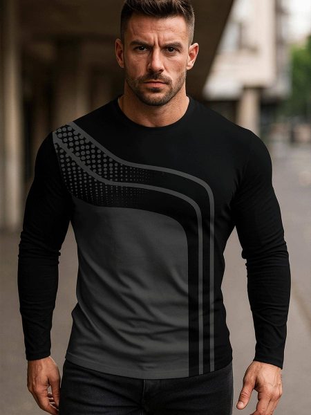 Men Casual Long Sleeve T-Shirt with Unique Print