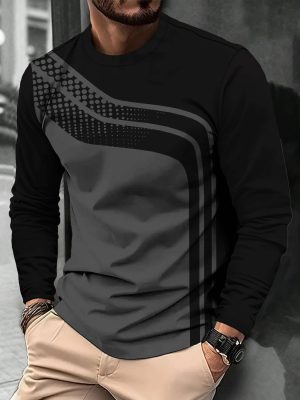 Men Casual Long Sleeve T-Shirt with Unique Print