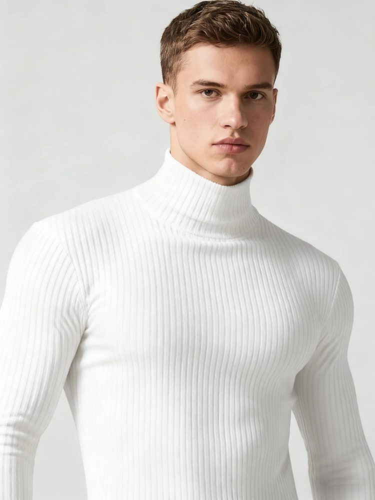 Men Long Sleeve Sweater High Neck Knit Casual