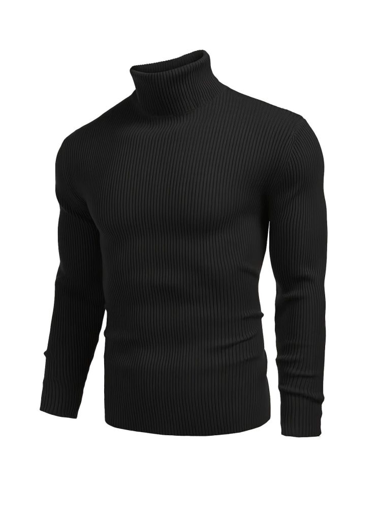 Men Long Sleeve Sweater High Neck Knit Casual