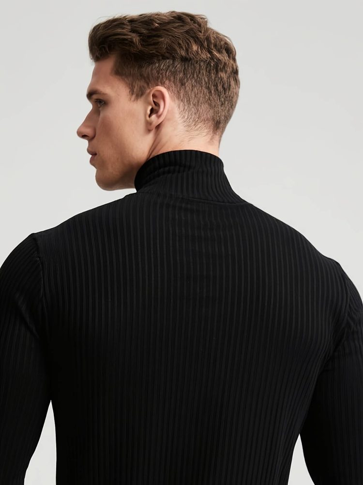 Men Long Sleeve Sweater High Neck Knit Casual