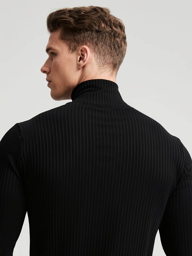 Men Long Sleeve Sweater High Neck Knit Casual