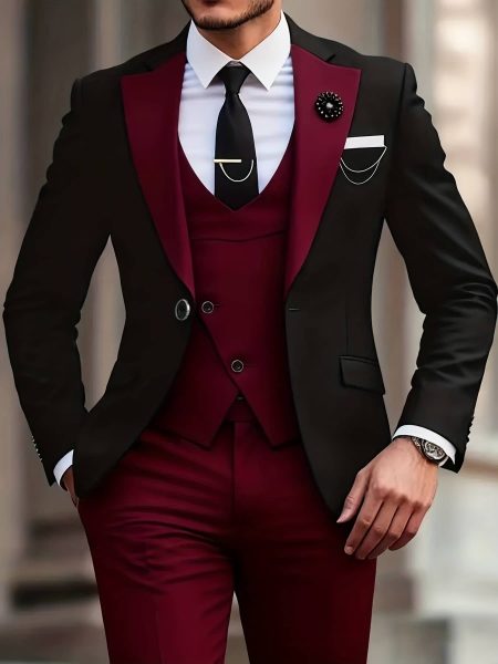 Men Luxury 3pcs Suit Set Classic Suit Vest and Pants