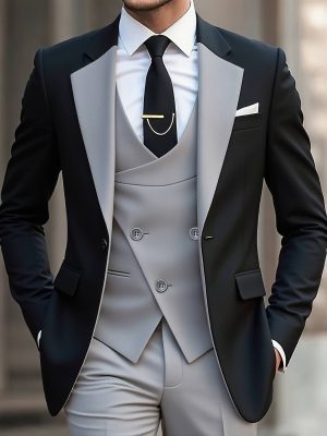 Men Luxury 3pcs Suit Set Classic Suit Vest and Pants