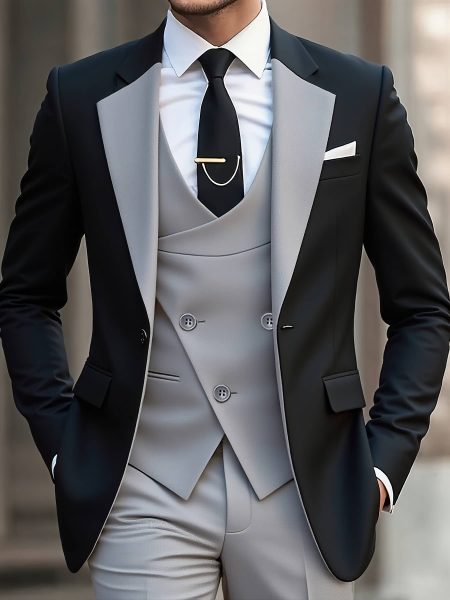 Men Luxury 3pcs Suit Set Classic Suit Vest and Pants