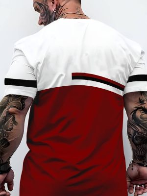 Men Red & Black Gradient T-Shirt with Lightning Bolt Print - Breathable Round Neck Casual Tee