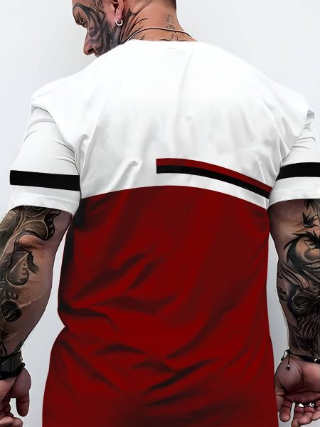 Men Red & Black Gradient T-Shirt with Lightning Bolt Print - Breathable Round Neck Casual Tee