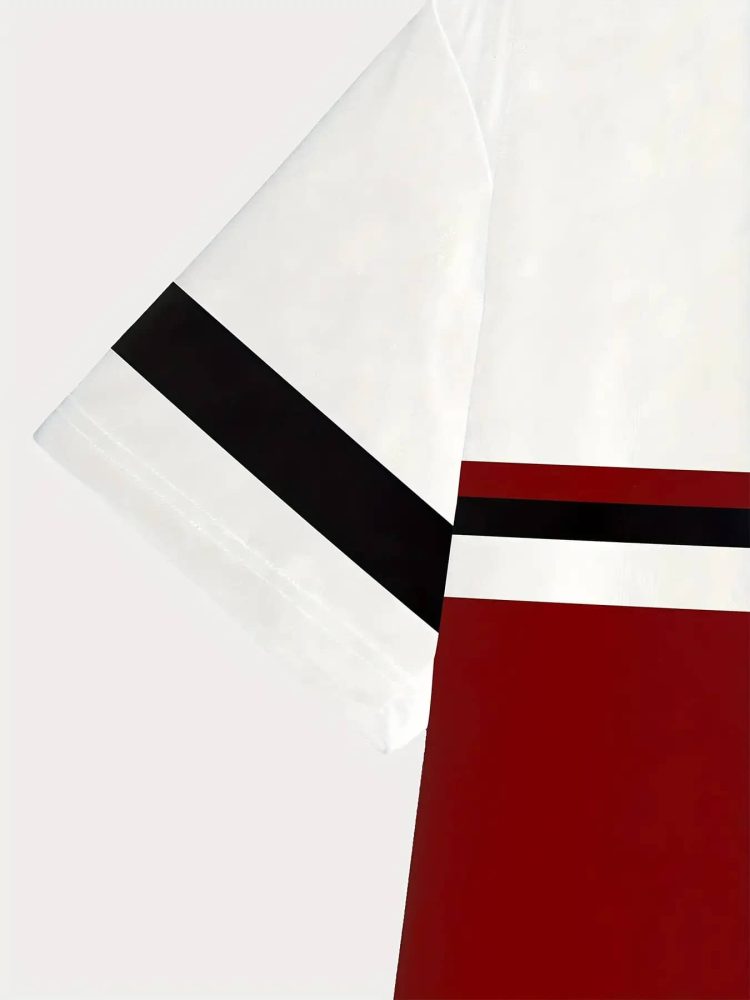 Men Red & Black Gradient T-Shirt with Lightning Bolt Print - Breathable Round Neck Casual Tee