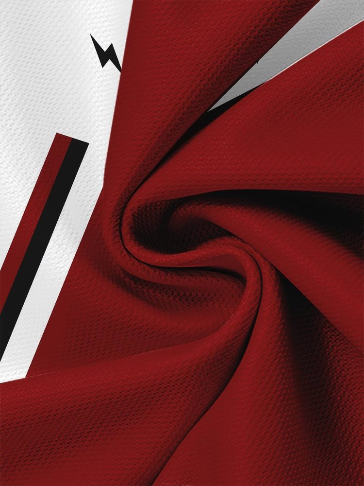 Men Red & Black Gradient T-Shirt with Lightning Bolt Print - Breathable Round Neck Casual Tee