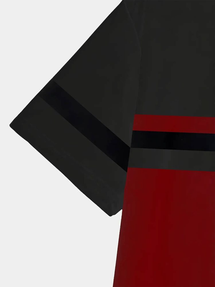 Men Red & Black Gradient T-Shirt with Lightning Bolt Print - Breathable Round Neck Casual Tee